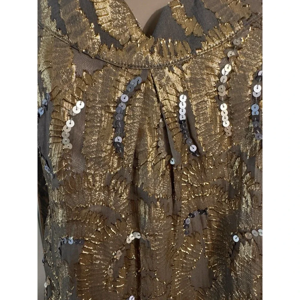 MISS ME Silk blouse fully lined Gold and Silver accents, Amazing! Sz L